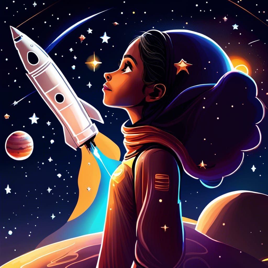 Arabic Girl Stargazing at Night Sky