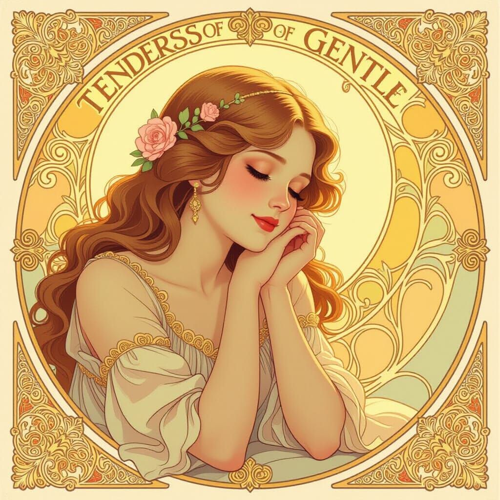 Gentle Soul in Golden Light, Art Nouveau Style
