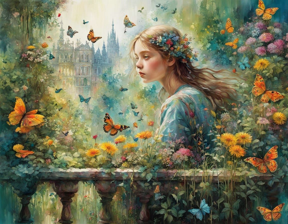 Girl Surrounded by Vibrant Balcony Bloom