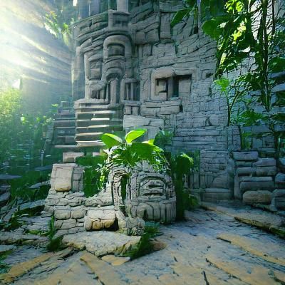 Mayan Temple in Jungle: 3D Rendered Scene