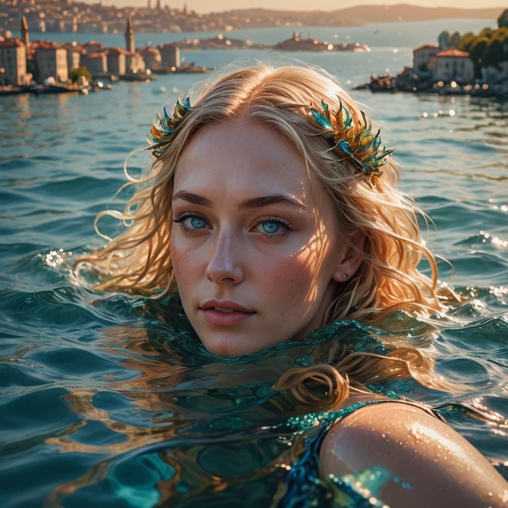 Girl Swimming in Bosphorus Strait: Fantasy Concept Art