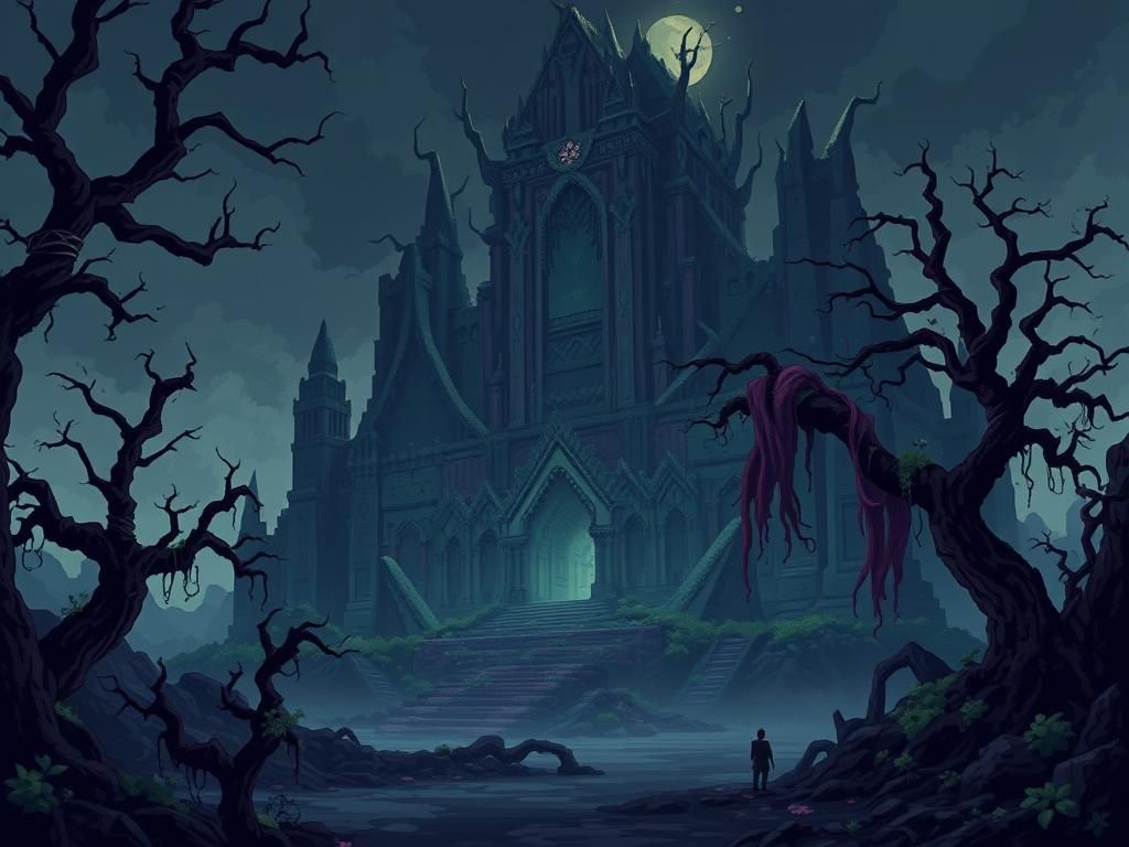 Ancient Dark Temple in Pixelart Style