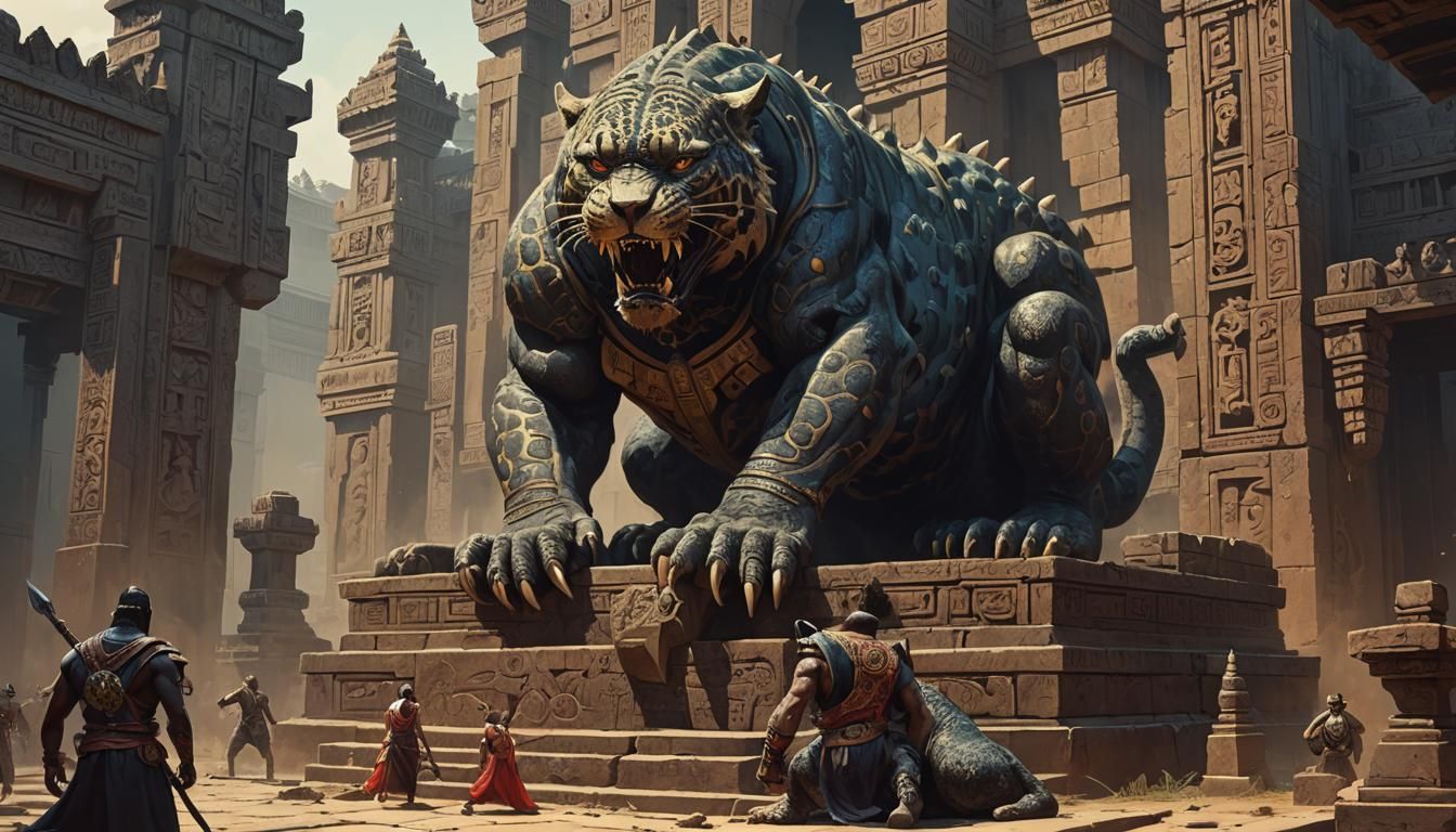 Sinister Demon Jaguar Temple Art