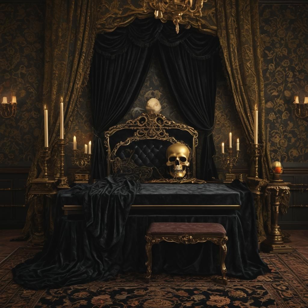 Gothic Vampire Bedroom with Open Coffin