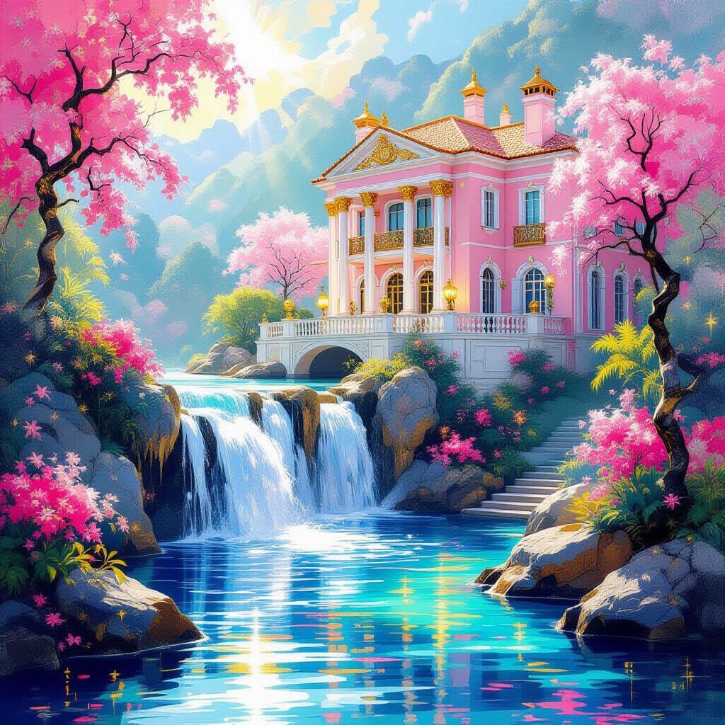 Rococo Villa Waterfall in Metamodern Style