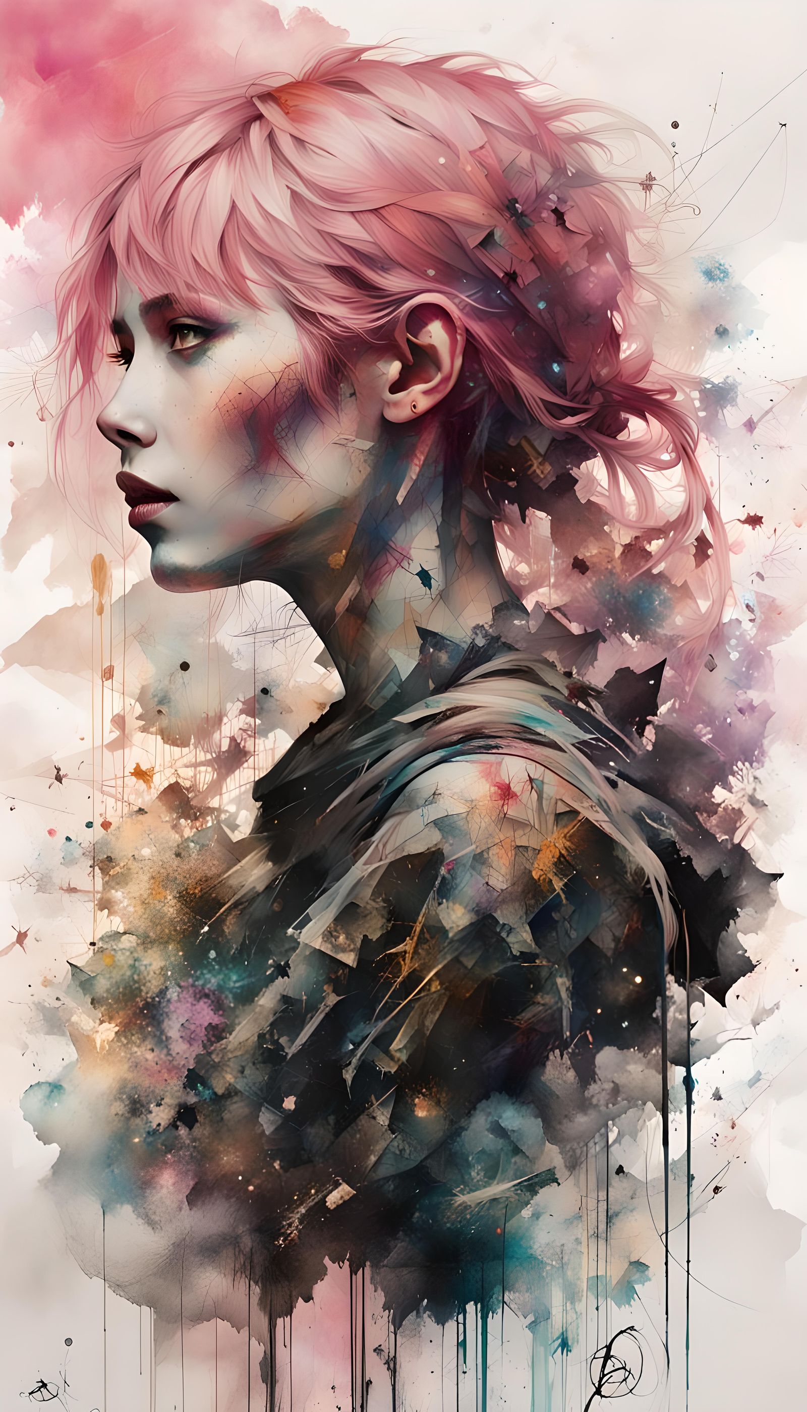 Pink-Haired Woman in Apocalyptic Silhouette