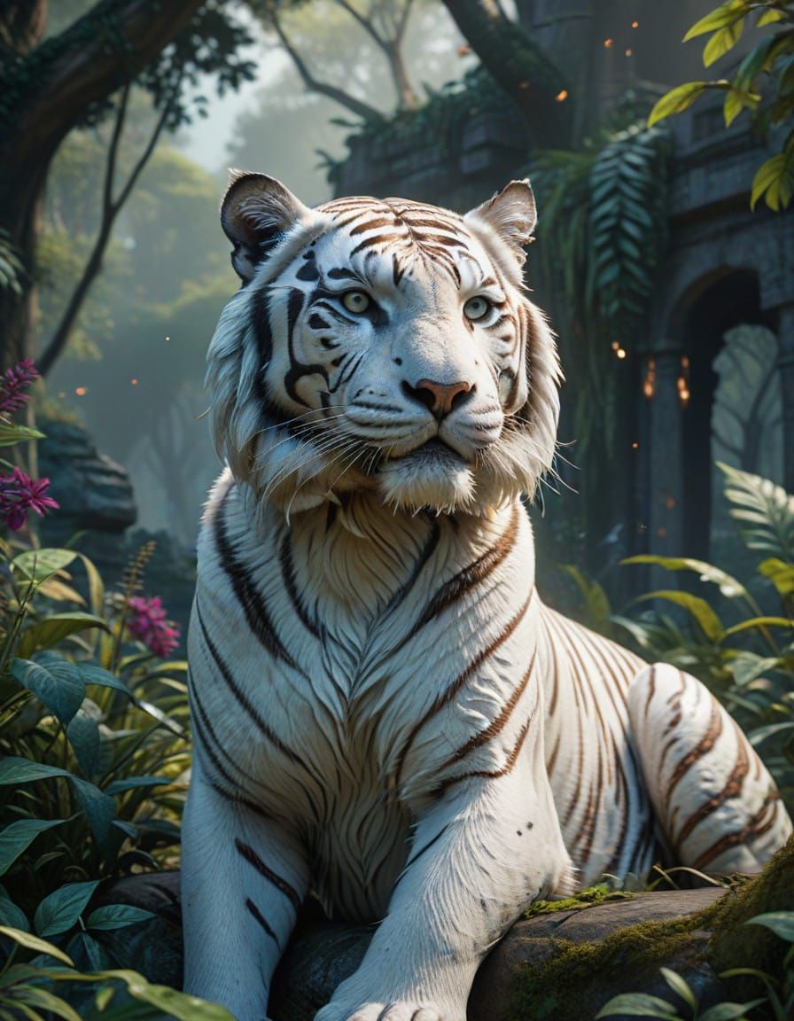 Stunning Bengal Tiger Portrait in Vibrant Jungle Setting
