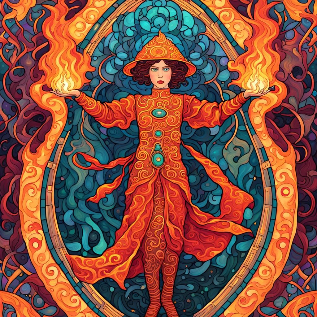 Radiant Fire Ninja in Art Nouveau Style