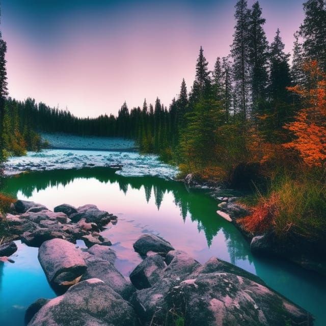 Mystic Lake and Forest Under Northern Lights