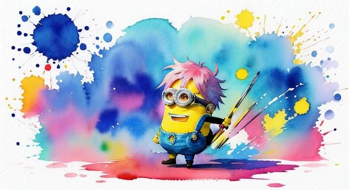 Ghibli Minion in Gouache and Watercolor Style