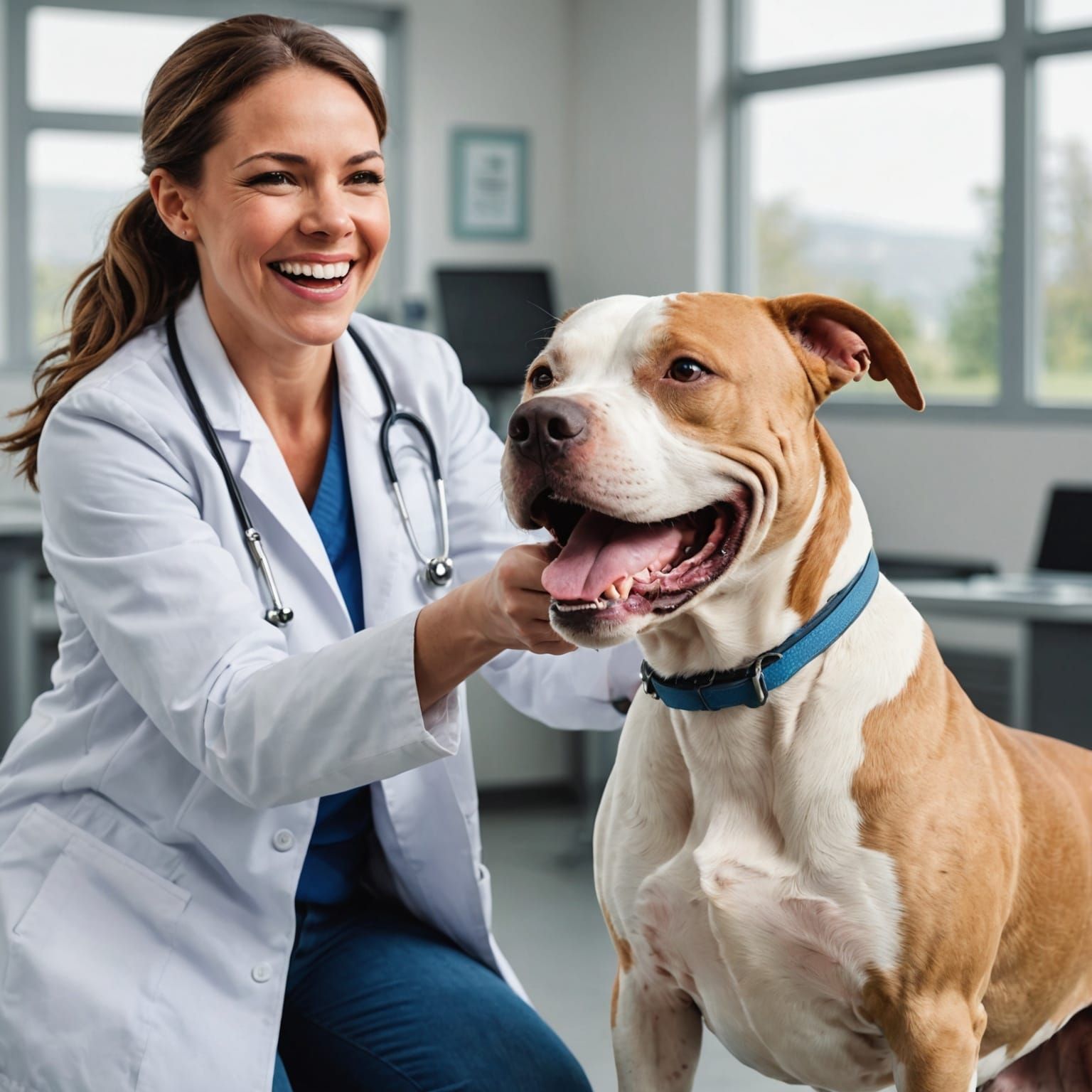 Happy Pitbull Greets Kind Vet at Clinic