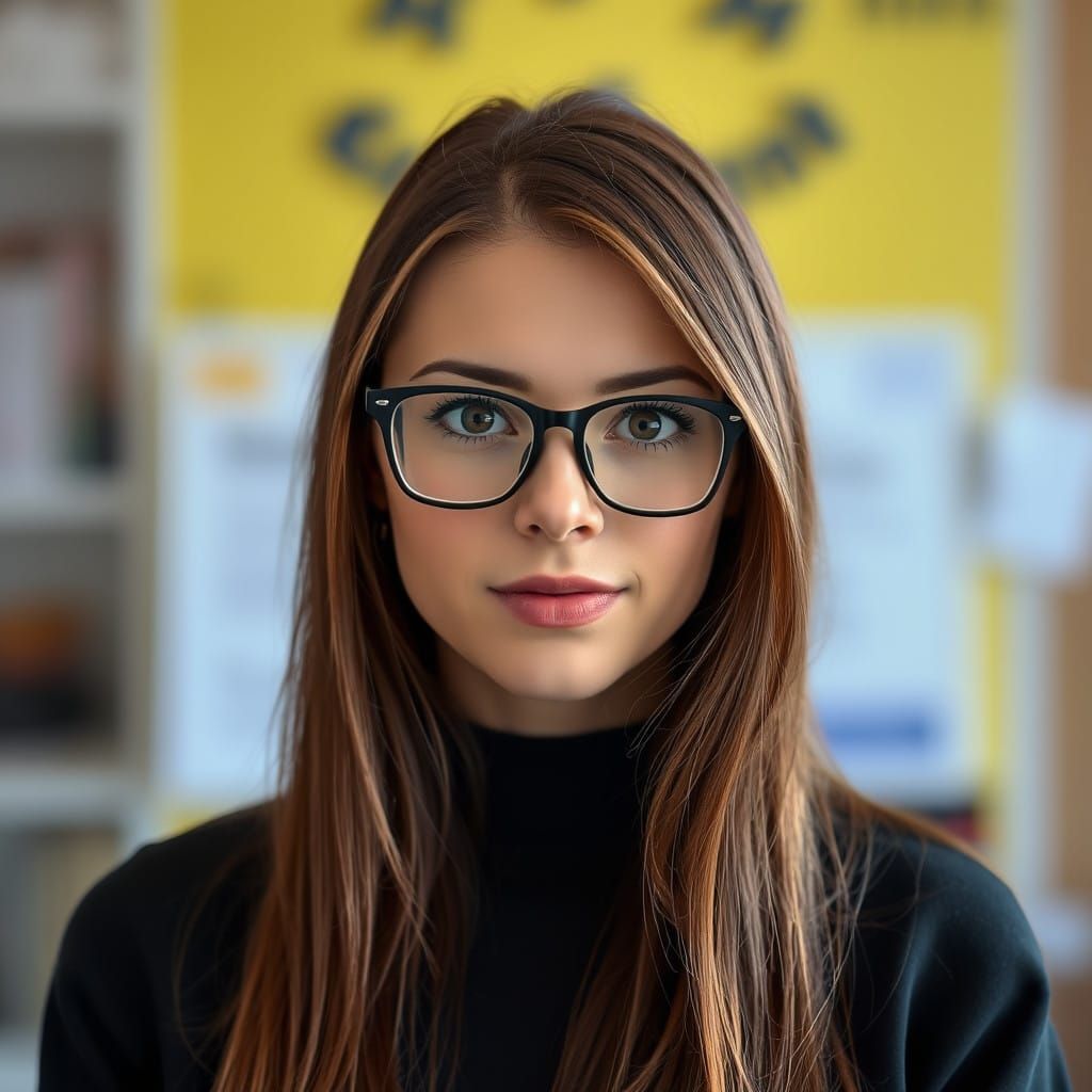 Young Woman in Realistic Brown Hair and Brown Eyes