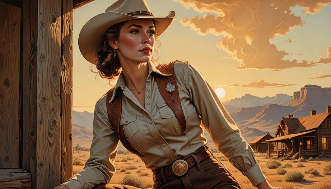 Vintage Cowgirl Pin-up Art in Classic American Style