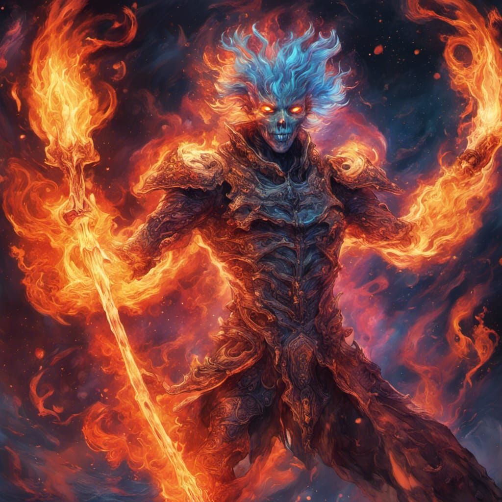 Cyberpunk Flame Atronach: Fiery Elemental Illustration