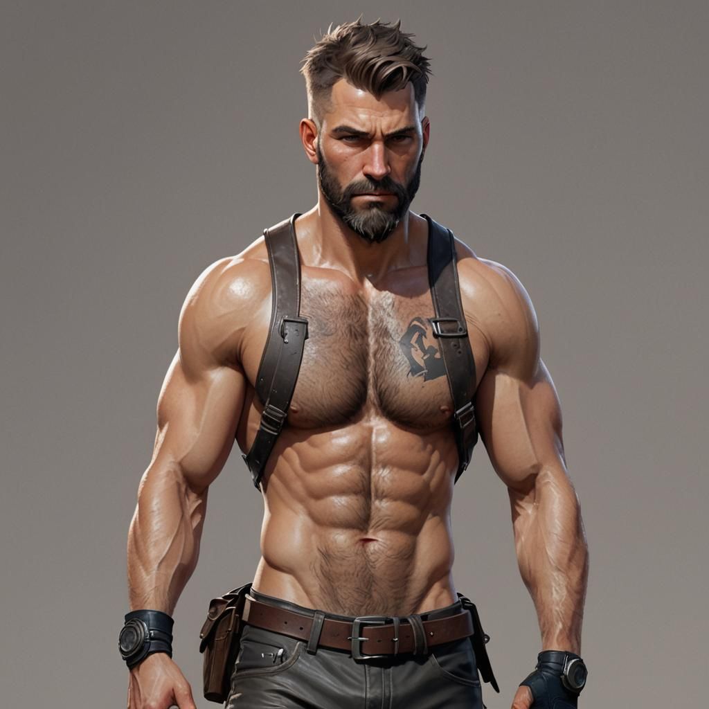 Muscular Man Portrait in Hyperrealistic Digital Art