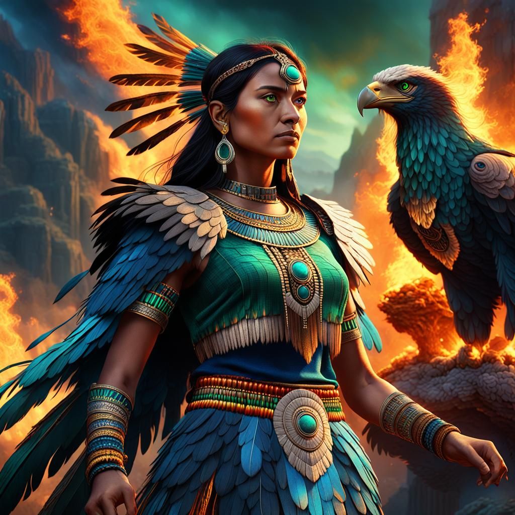 Inca Woman Amidst Burning Eagles