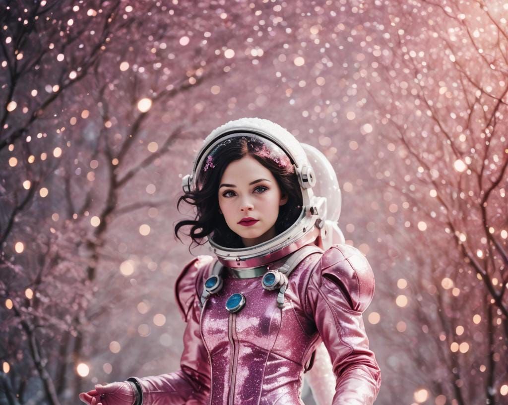 Snow White Space Mermaid Cosmonaut with Pink Sparkles