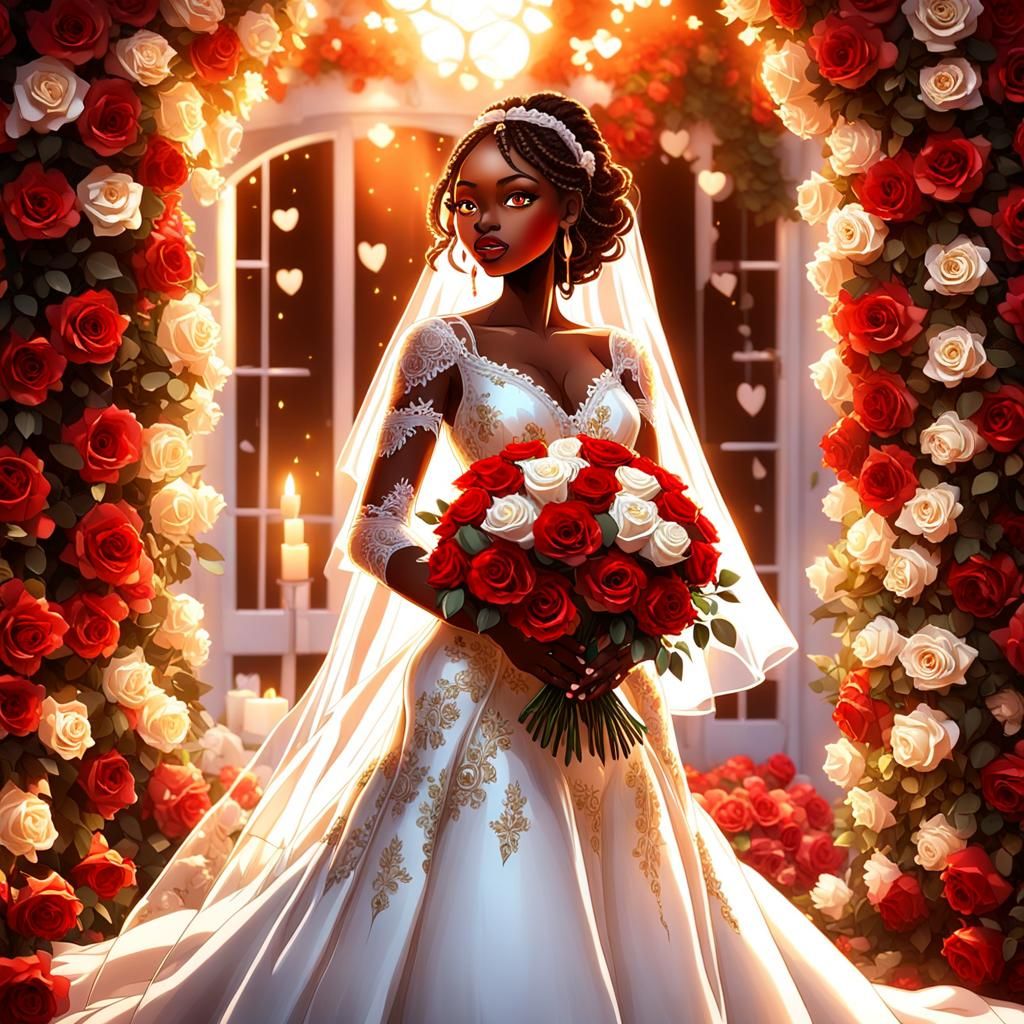 Anime Style Bride in Wedding Dress with Roses
