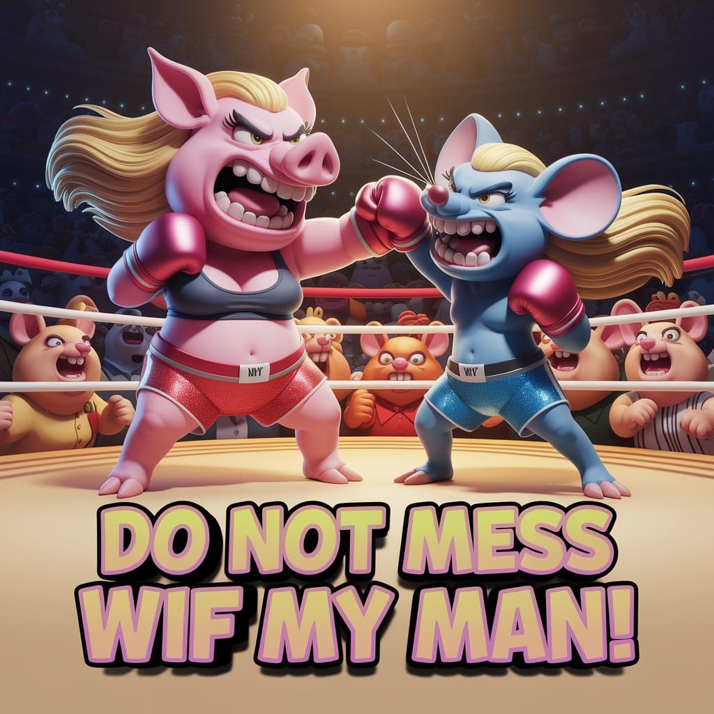 Cartoon Pig and Mouse Boxing Match Illustration