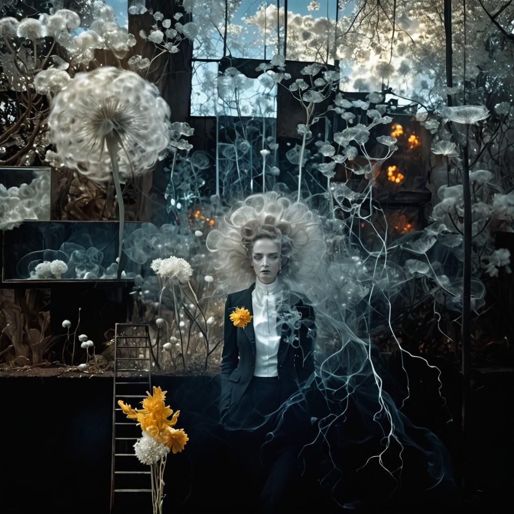 Surreal Infrared Portrait of Woman in Dandelion Dreamscape