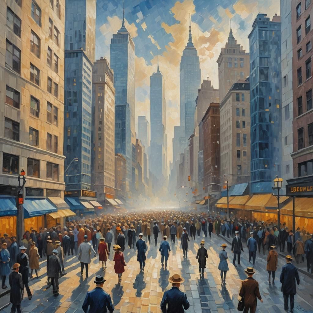 Manhattan Morning: Neo-Impressionist Oil Painting
