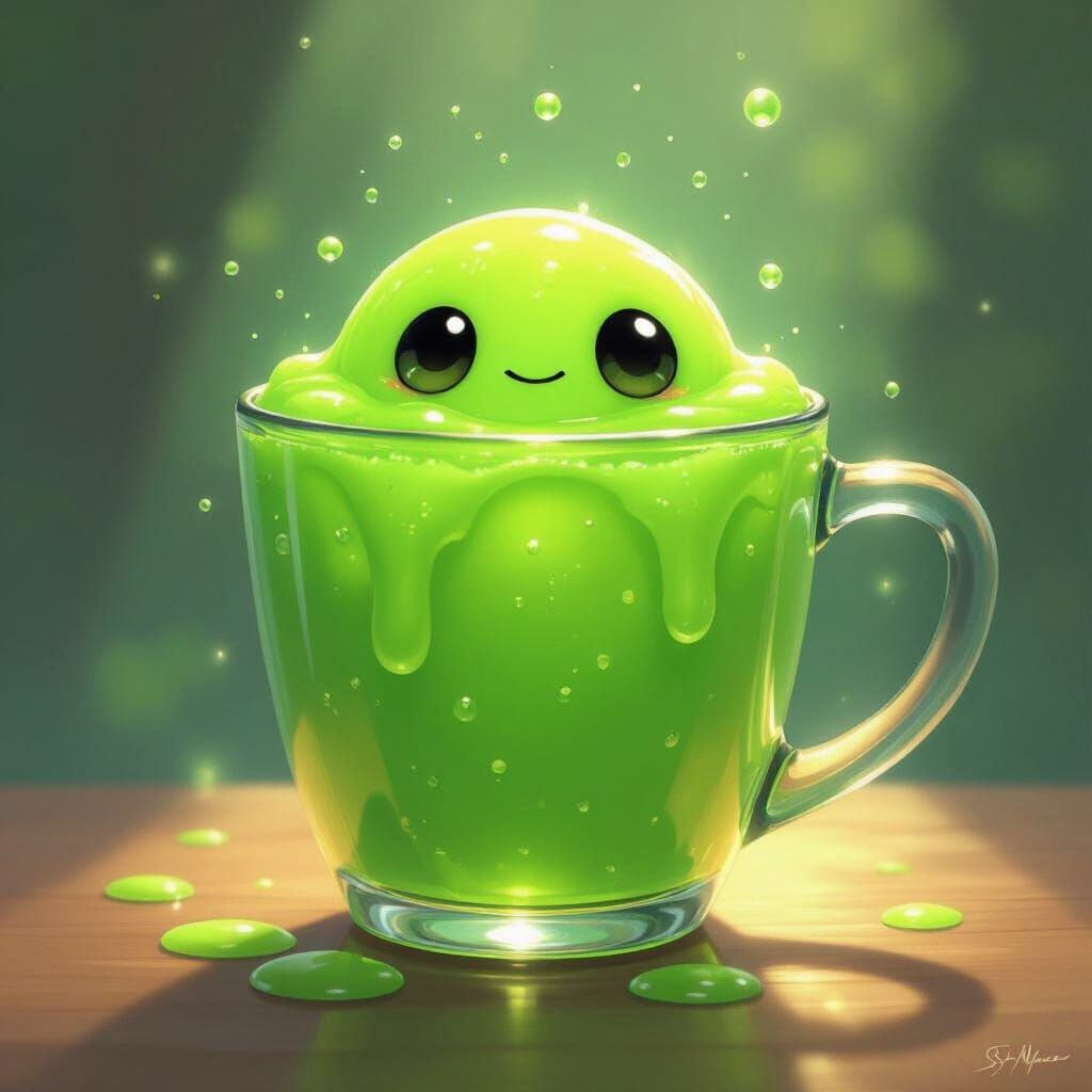 Glowing Slime Creature in Bubbly Drink Mug