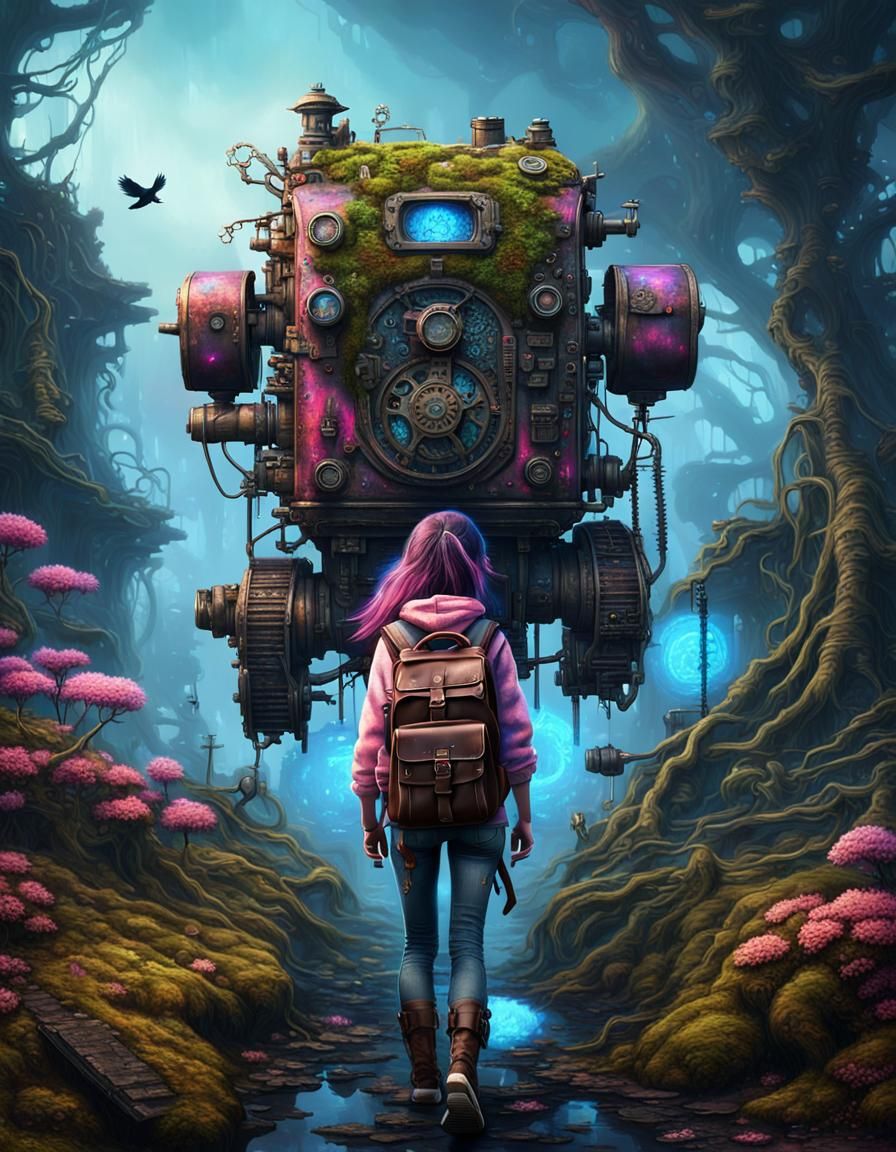Cyberpunk Child's Journey Through a Ruined World