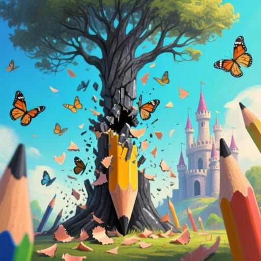 Pencil Tree & Butterfly Swarm, Castle Dissolving