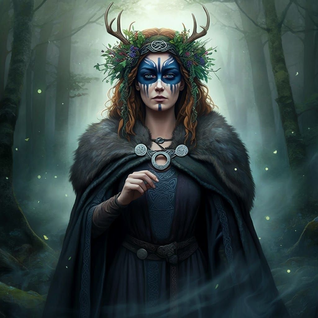 Celtic Goddess of Witchcraft in Misty Forest