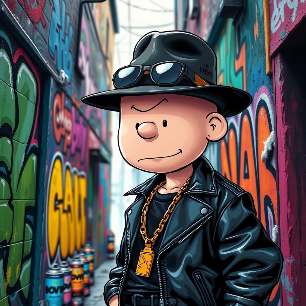 Gangster Charlie Brown in Urban Alleyway