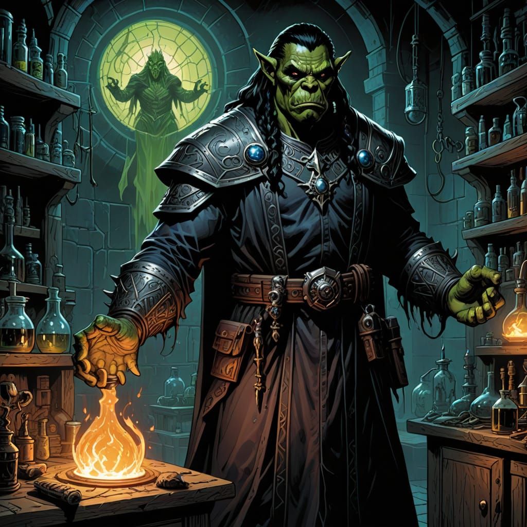 Dark Wizard Orc in Mysterious Lab Setting