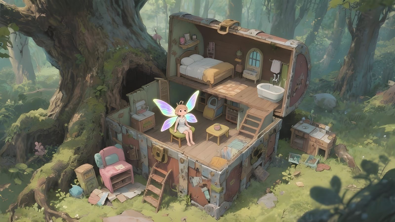 Anime Fairy Home Inside Antique Chest