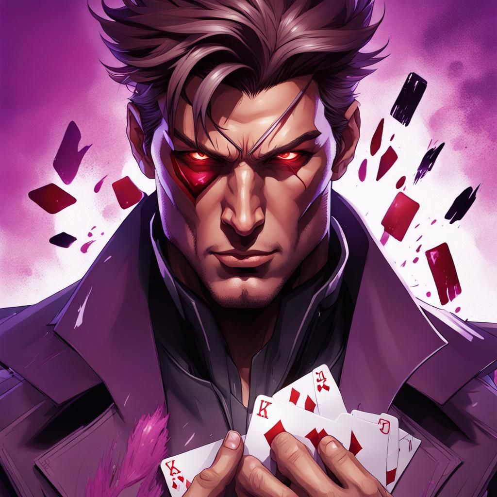 X-Men Gambit Portrait with Glowing Cards