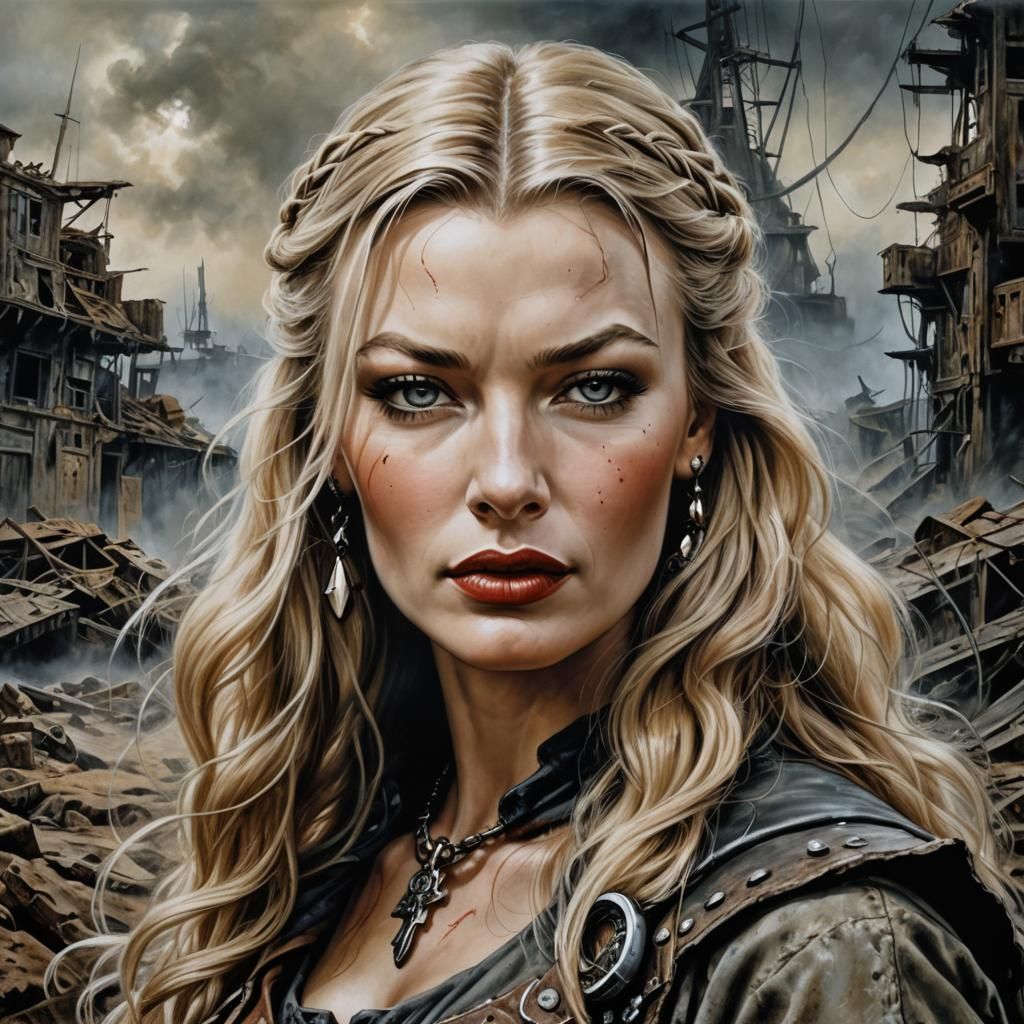 Veronica Lake as Raider in Post-Apocalyptic Acrylic