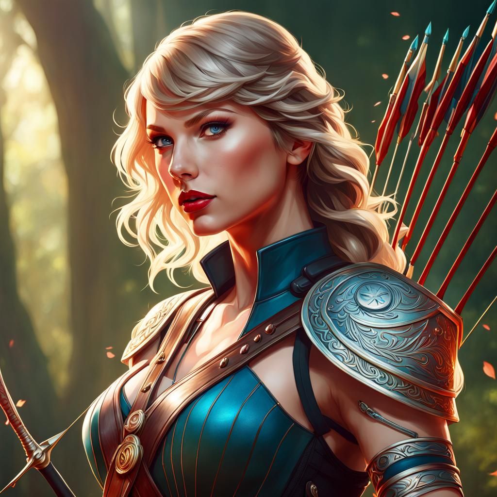 Taylor Swift as Archer: Hyperdetailed Art Nouveau Portrait