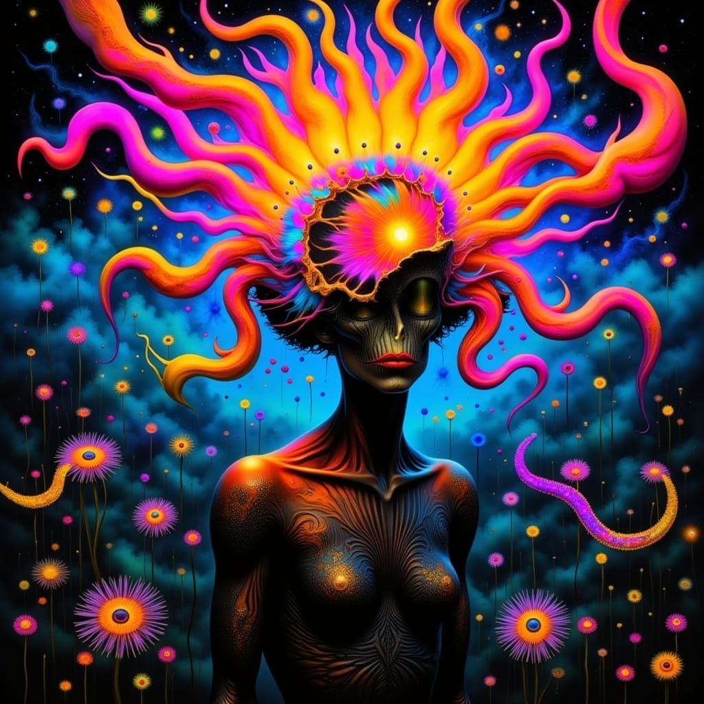 Surreal Neon Goddess in Gothic Hyperrealistic Fantasy