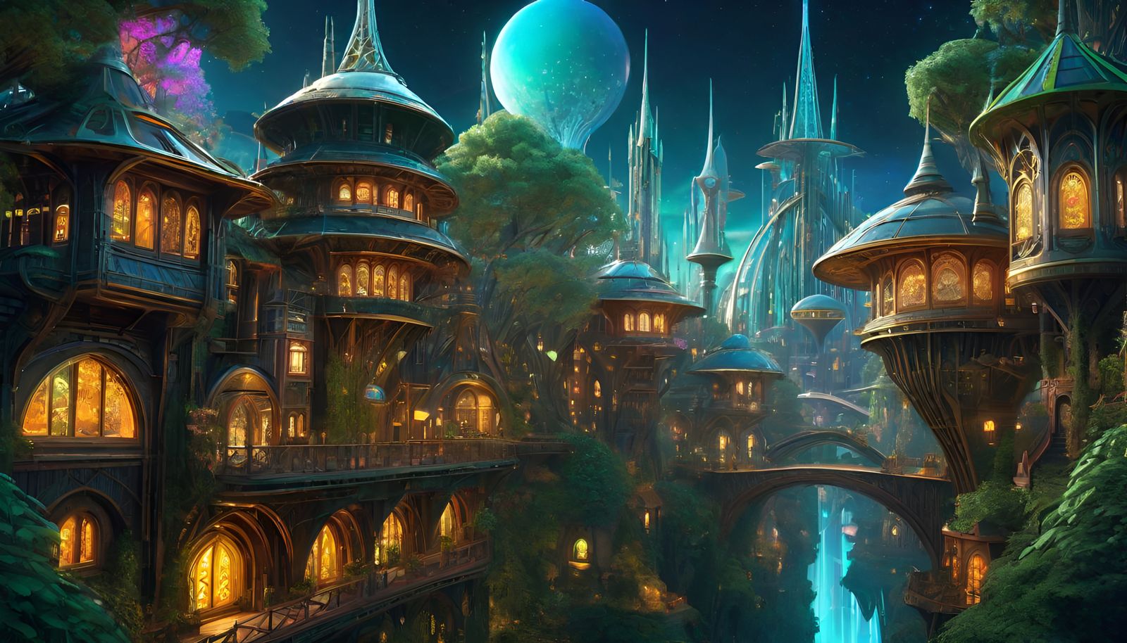 Sci-Fi Fantasy Village with Alien Technology