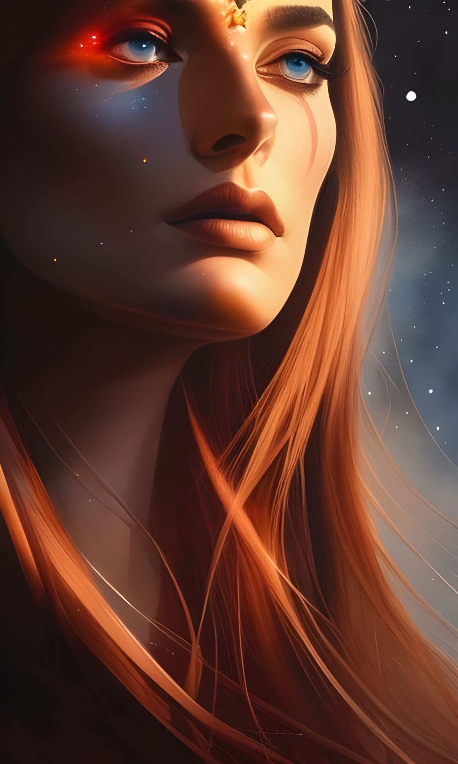 Stellar Goddess Portrait in Watercolor Style