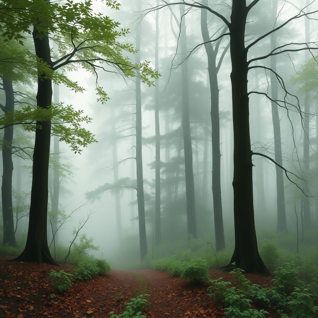 Romanticized Forest Landscape with Soft, Diffused Light
