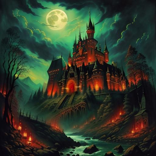 Dracula's Castle: A Cinematic Horror Illustration