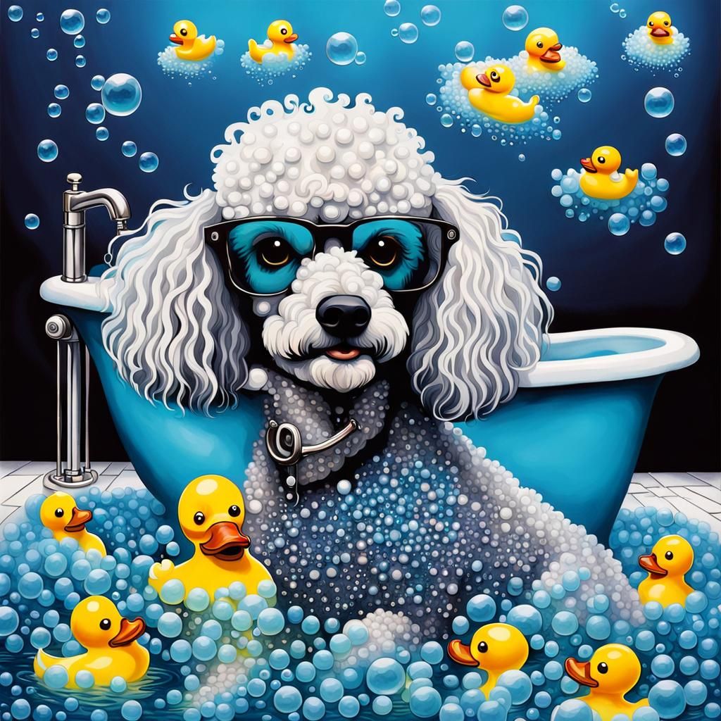 Abstract Poodle Bathtime in Iridiscent Soap Bubbles