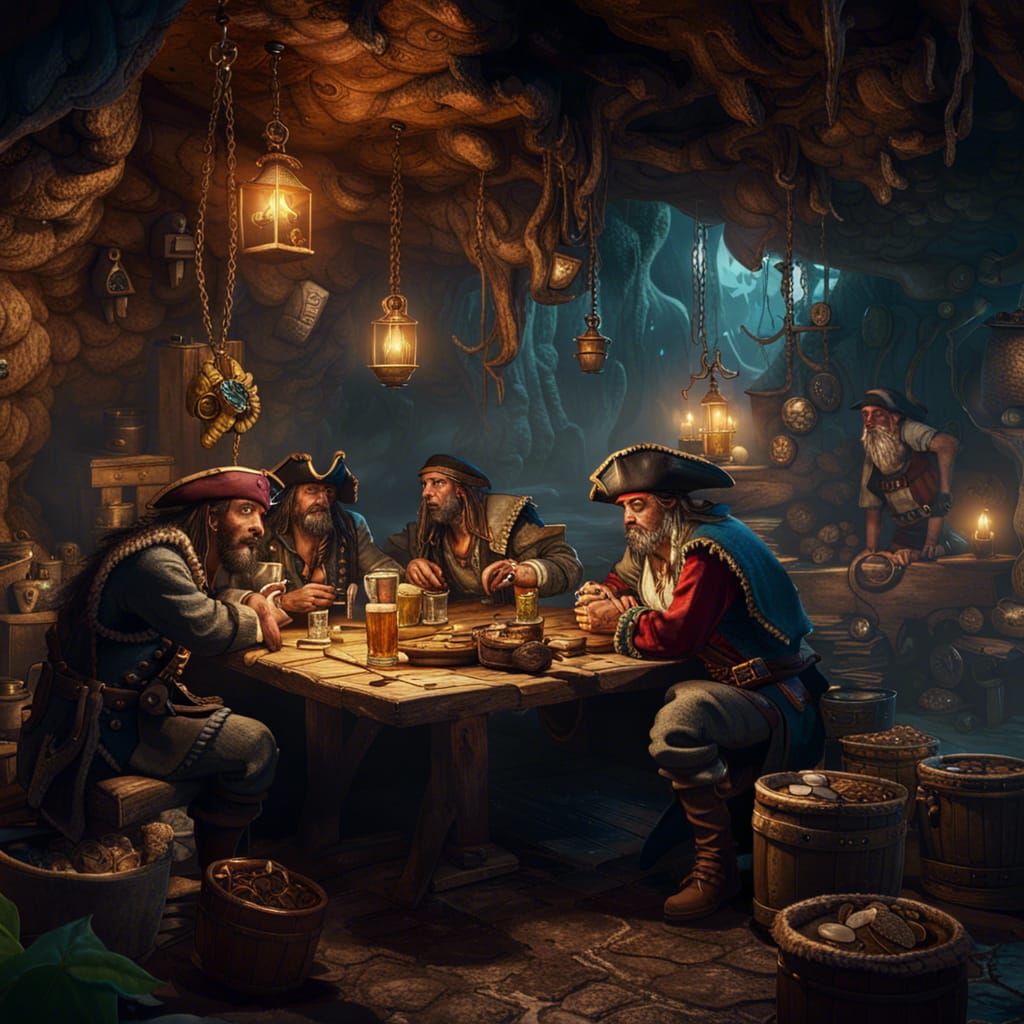 Pirates Drinking Ale in a Treasure Cave