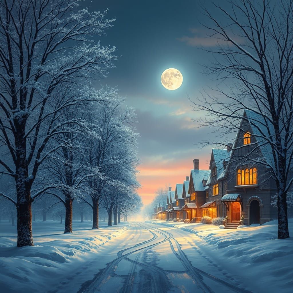 Whimsical Winter Wonderland in Soft Moonlight