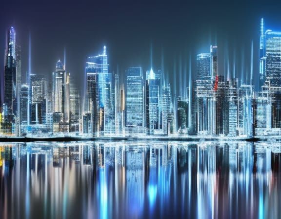 Neon Blue Futuristic Cityscape at Dusk
