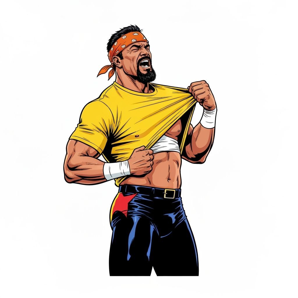 Wrestler Ripping Shirt in Comic Book Style