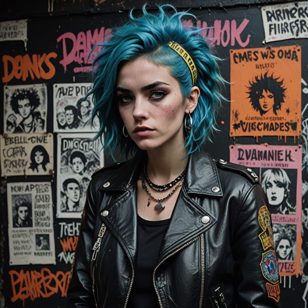 Electric Blue-Haired Punk Rebel in 1970s UK Club