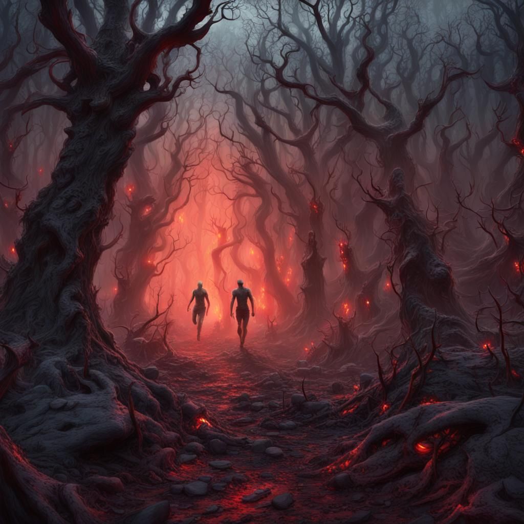 Eerie Forest with Zombie Creatures in Fantasy Art