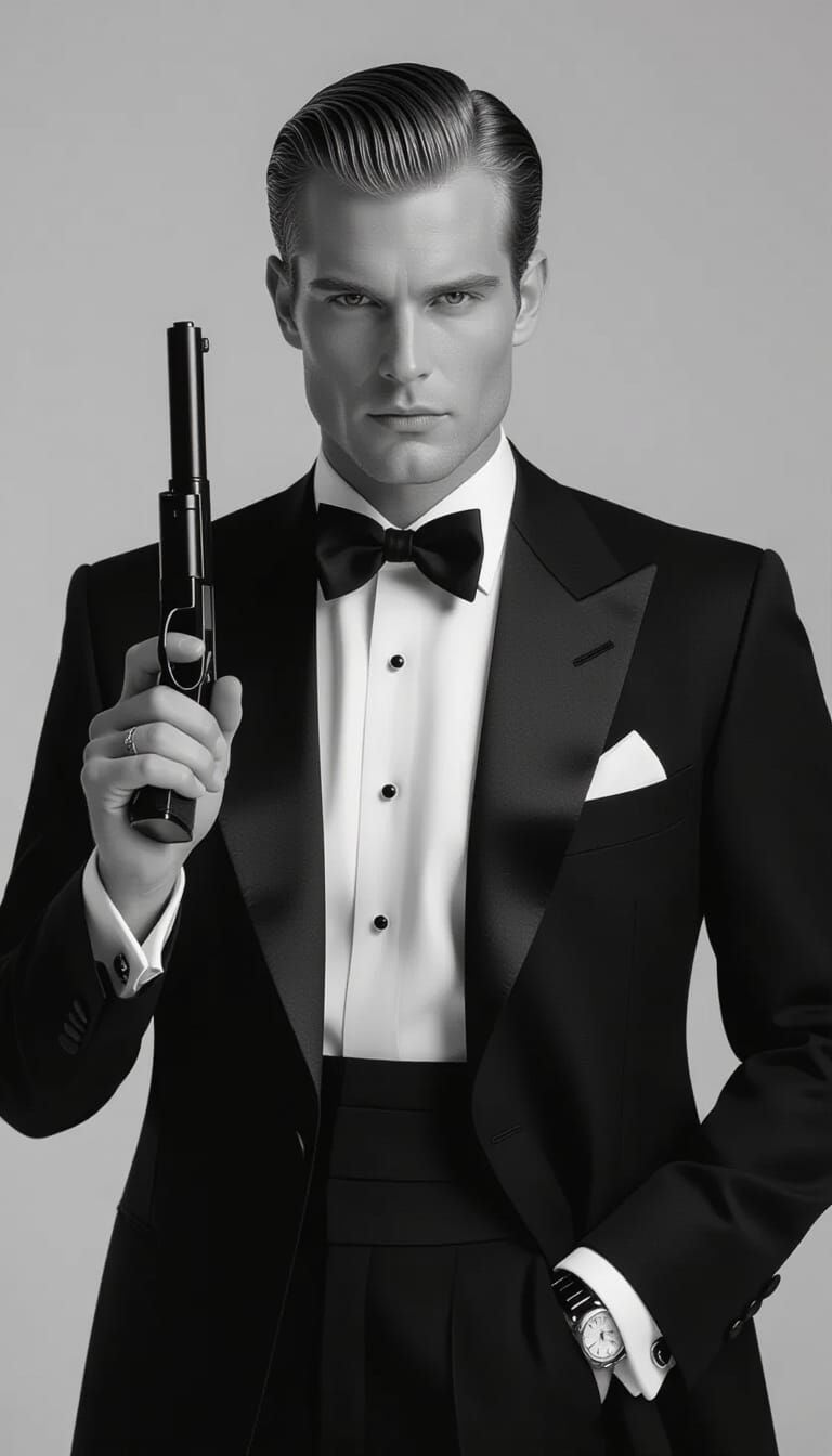 Secret Agent in Black and White Portrait