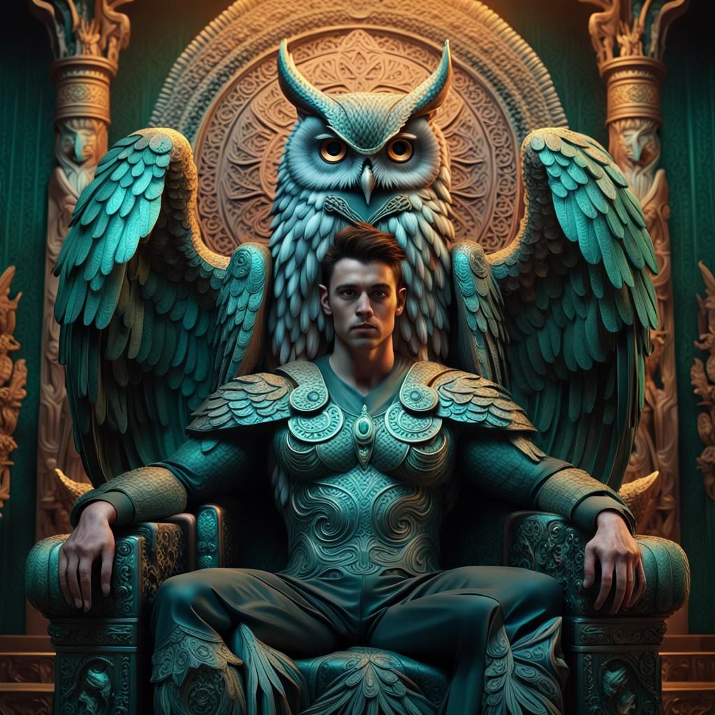 Owl King on Throne: Surreal Digital Art