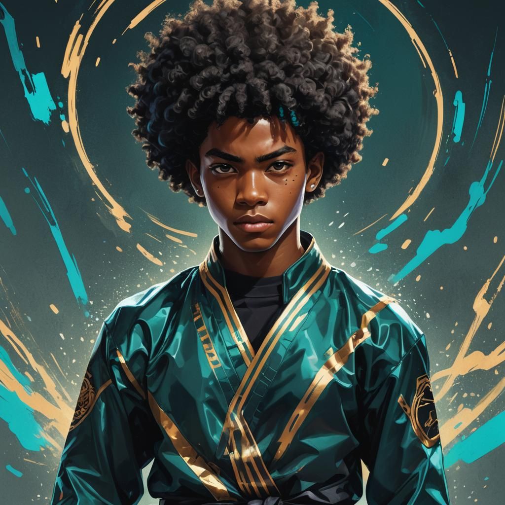 Teenage Martial Artist Portrait with Neon Lighting
